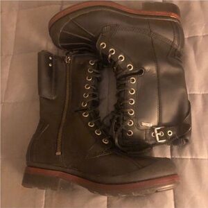 Black Leather Combat Boots